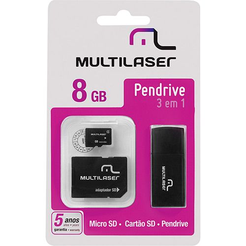 Pen Drive 8Gb 3 Em 1 Micro Sd E Cartao Sd Multilaser Mc058